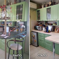 Замена фасадов (Эмаль матовая), замена столешницы, изготовление витражей. ул. Отрадная.